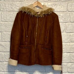 Powder River Outfitters Brown Faux Fur Trimmed Women's Jacket Size Large